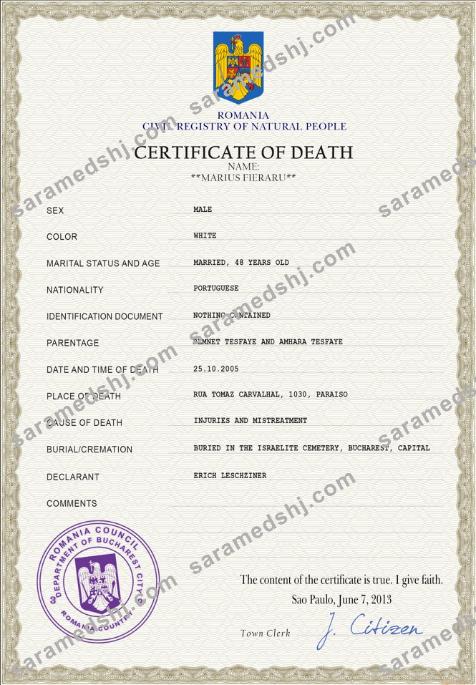 Romania death certificate PSD template